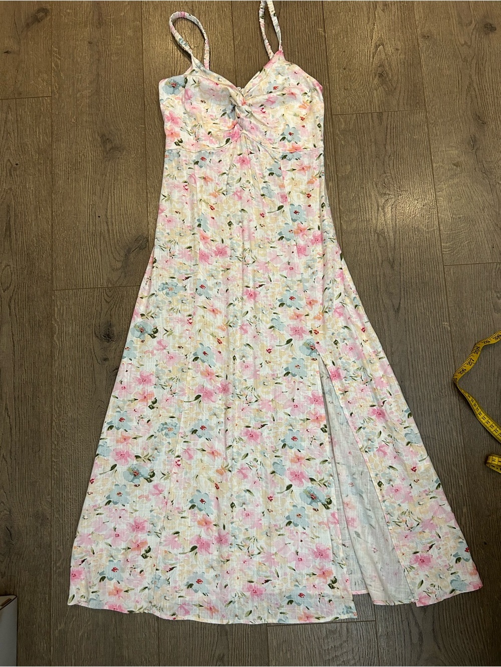 Dex Pastel Floral Twist Front Linen Dress Feminine Fairycore - Picture 5 of 11